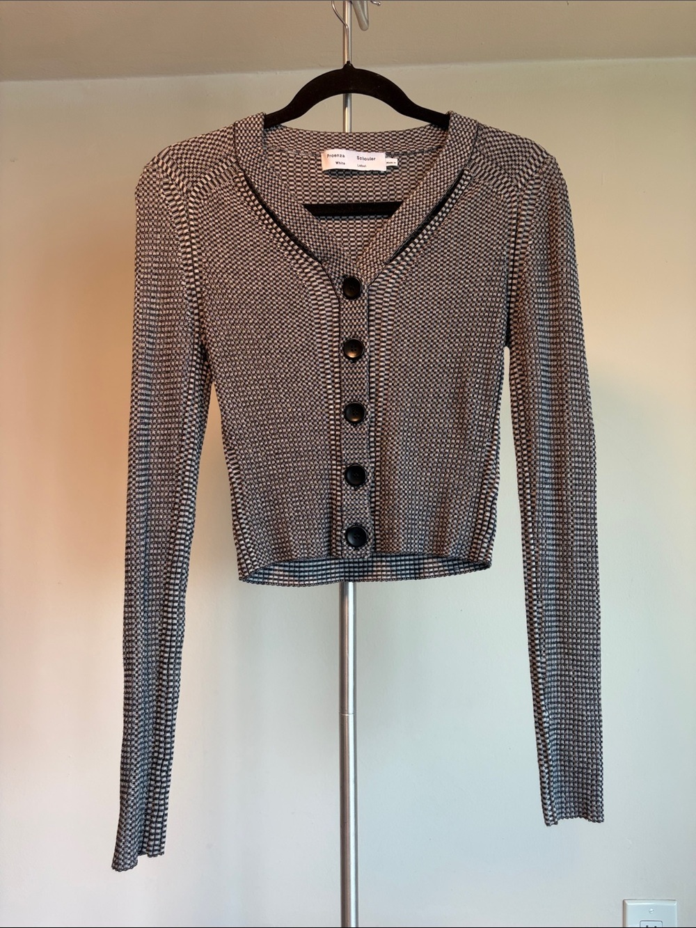Proenza Schoueler Cropped Black & White Knit Button Cardigan M